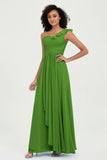 One Shoulder Chiffon Empire Bridesmaid Dresses Floor Length A Line Formal Evening Dress Gowns