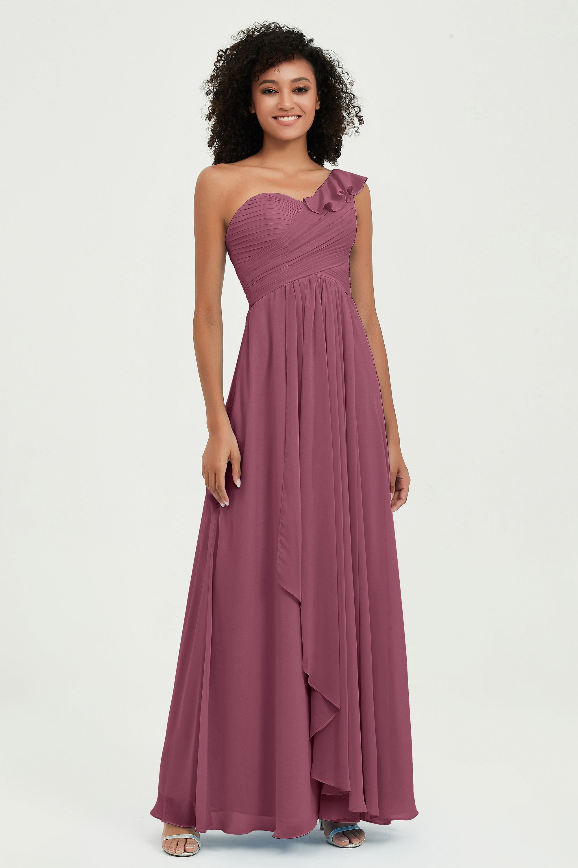 One Shoulder Chiffon Empire Bridesmaid Dresses Floor Length A Line Formal Evening Dress Gowns