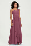 One Shoulder Chiffon Empire Bridesmaid Dresses Floor Length A Line Formal Evening Dress Gowns