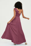 One Shoulder Chiffon Empire Bridesmaid Dresses Floor Length A Line Formal Evening Dress Gowns