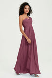One Shoulder Chiffon Empire Bridesmaid Dresses Floor Length A Line Formal Evening Dress Gowns