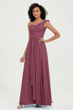 One Shoulder Chiffon Empire Bridesmaid Dresses Floor Length A Line Formal Evening Dress Gowns