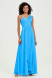 One Shoulder Chiffon Empire Bridesmaid Dresses Floor Length A Line Formal Evening Dress Gowns