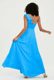 One Shoulder Chiffon Empire Bridesmaid Dresses Floor Length A Line Formal Evening Dress Gowns