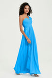 One Shoulder Chiffon Empire Bridesmaid Dresses Floor Length A Line Formal Evening Dress Gowns