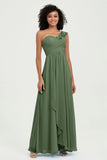 One Shoulder Chiffon Empire Bridesmaid Dresses Floor Length A Line Formal Evening Dress Gowns