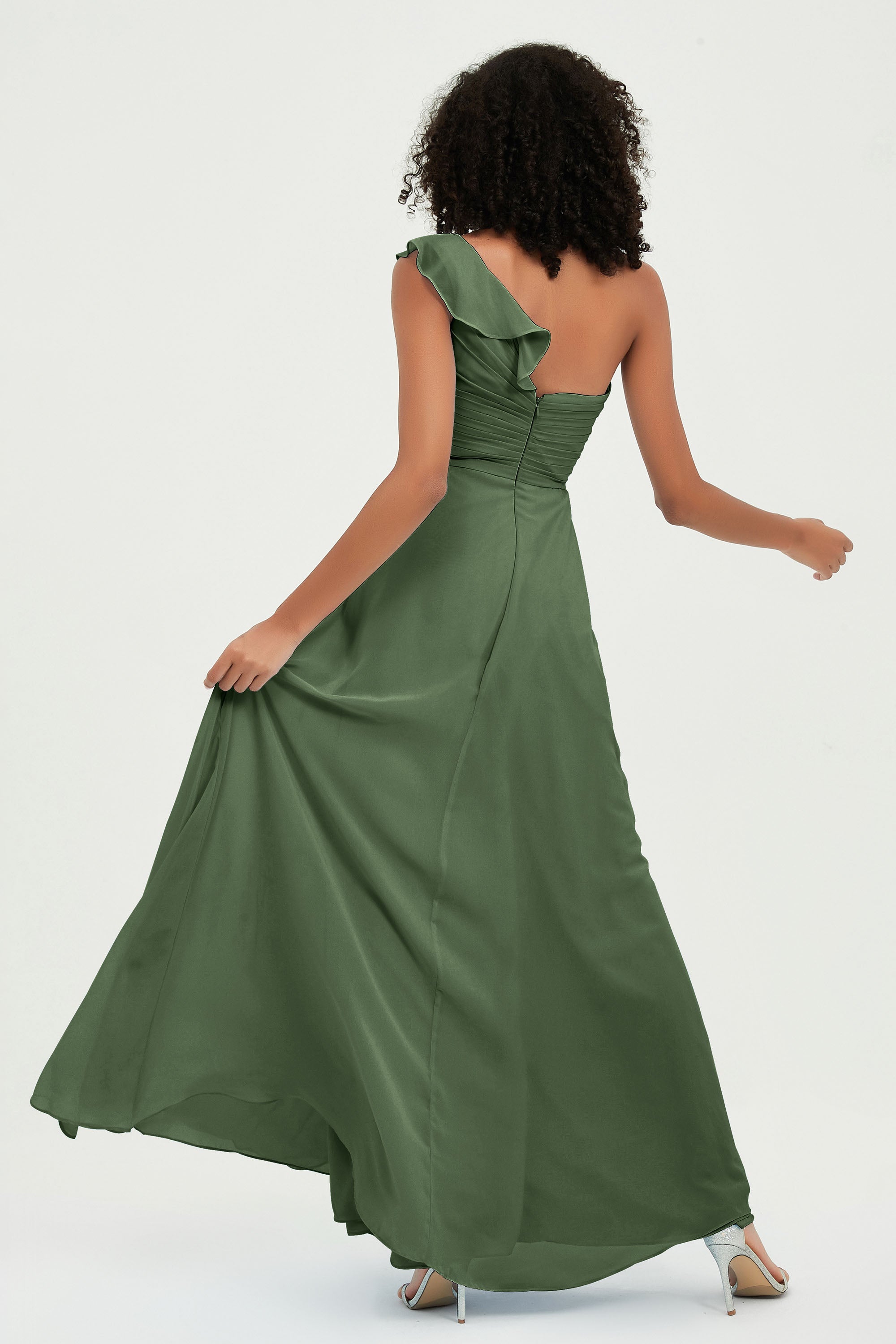 One Shoulder Chiffon Empire Bridesmaid Dresses Floor Length A Line Formal Evening Dress Gowns