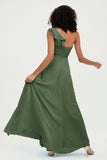 One Shoulder Chiffon Empire Bridesmaid Dresses Floor Length A Line Formal Evening Dress Gowns