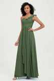 One Shoulder Chiffon Empire Bridesmaid Dresses Floor Length A Line Formal Evening Dress Gowns
