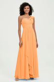 One Shoulder Chiffon Empire Bridesmaid Dresses Floor Length A Line Formal Evening Dress Gowns