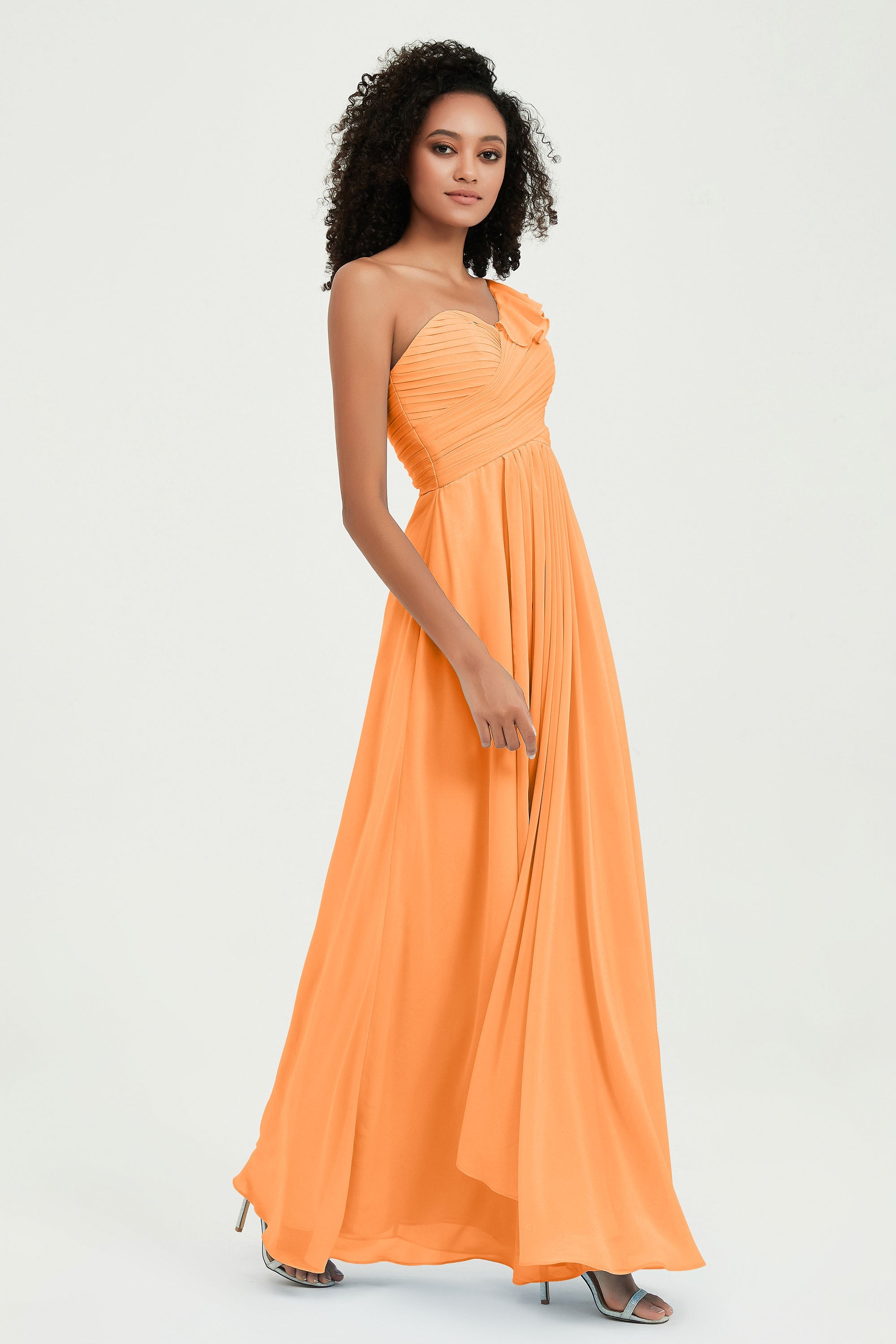 One Shoulder Chiffon Empire Bridesmaid Dresses Floor Length A Line Formal Evening Dress Gowns