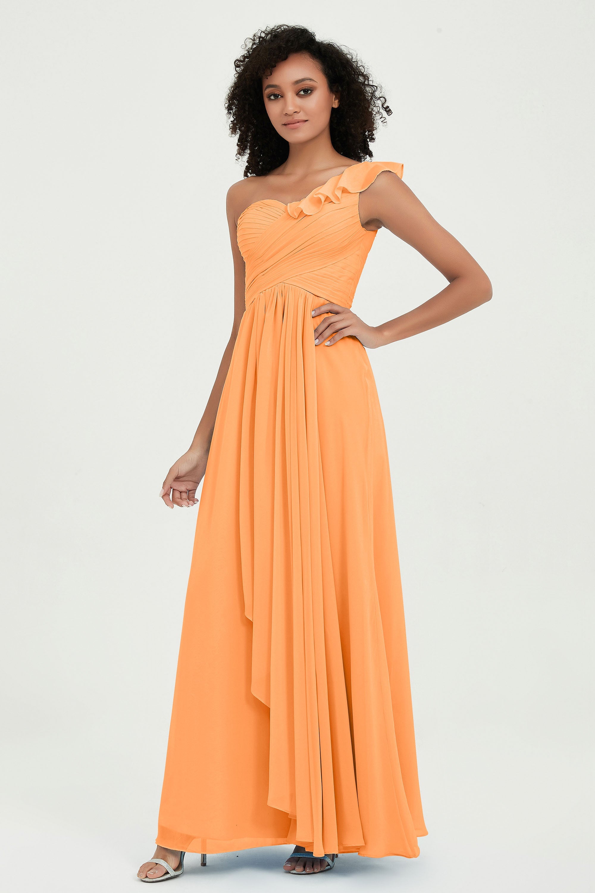 One Shoulder Chiffon Empire Bridesmaid Dresses Floor Length A Line Formal Evening Dress Gowns