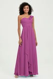 One Shoulder Chiffon Empire Bridesmaid Dresses Floor Length A Line Formal Evening Dress Gowns
