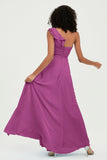 One Shoulder Chiffon Empire Bridesmaid Dresses Floor Length A Line Formal Evening Dress Gowns