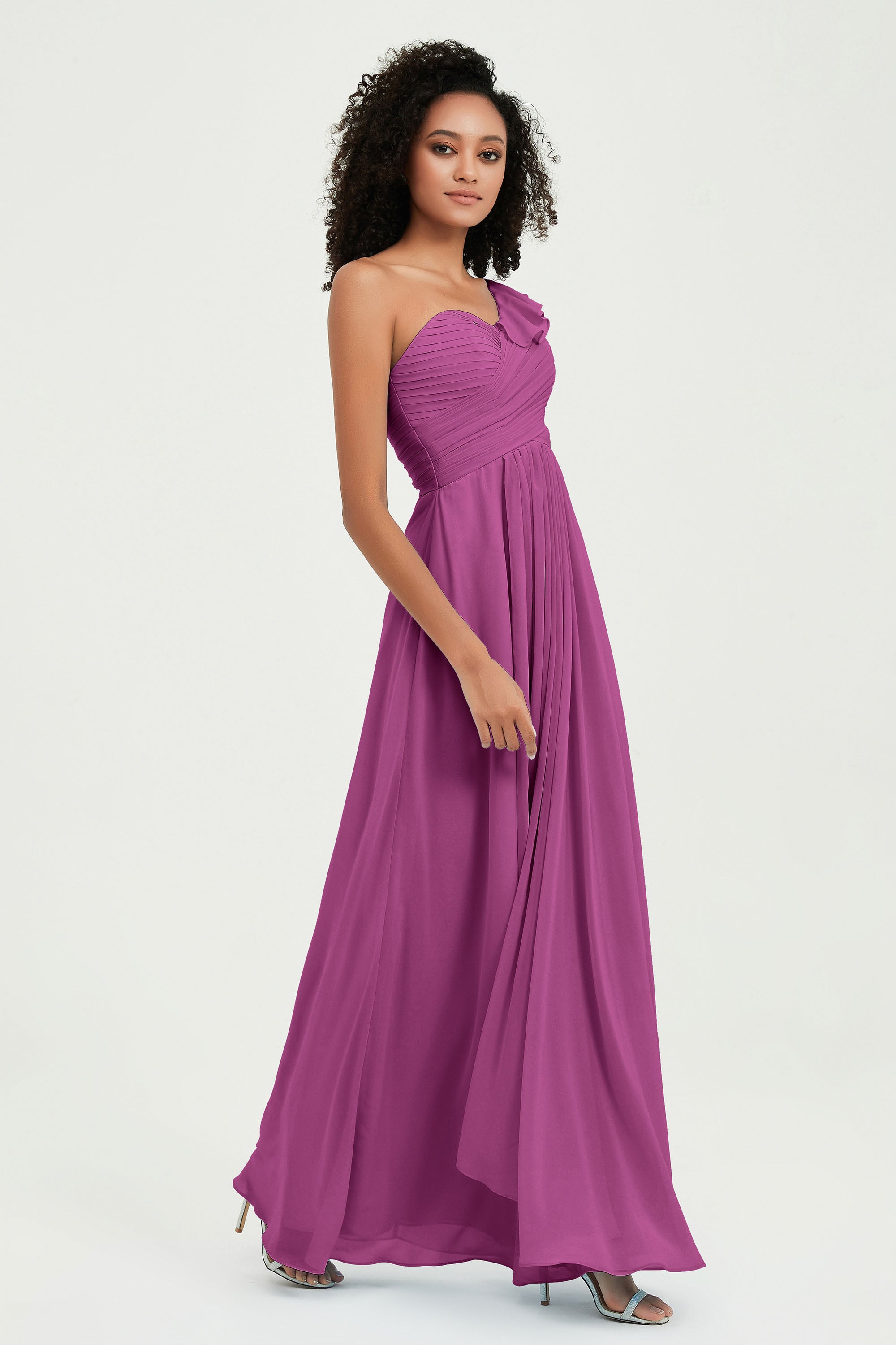 One Shoulder Chiffon Empire Bridesmaid Dresses Floor Length A Line Formal Evening Dress Gowns