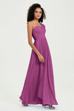 One Shoulder Chiffon Empire Bridesmaid Dresses Floor Length A Line Formal Evening Dress Gowns