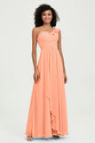 One Shoulder Chiffon Empire Bridesmaid Dresses Floor Length A Line Formal Evening Dress Gowns