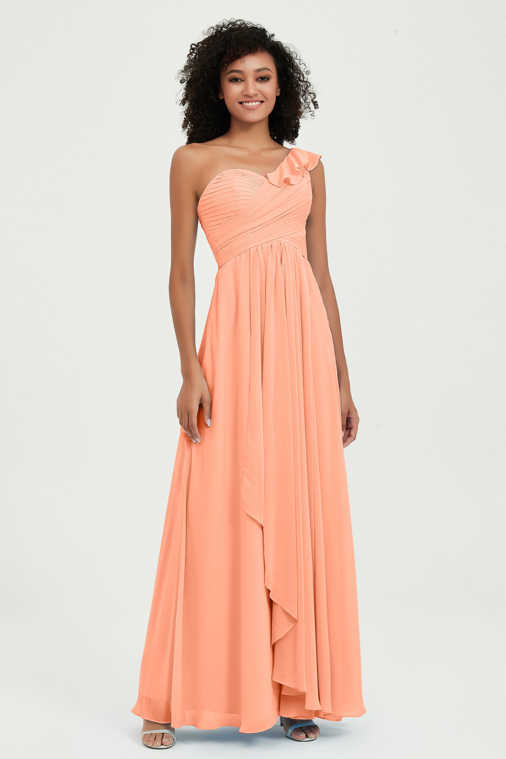 One Shoulder Chiffon Empire Bridesmaid Dresses Floor Length A Line Formal Evening Dress Gowns