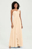 One Shoulder Chiffon Empire Bridesmaid Dresses Floor Length A Line Formal Evening Dress Gowns
