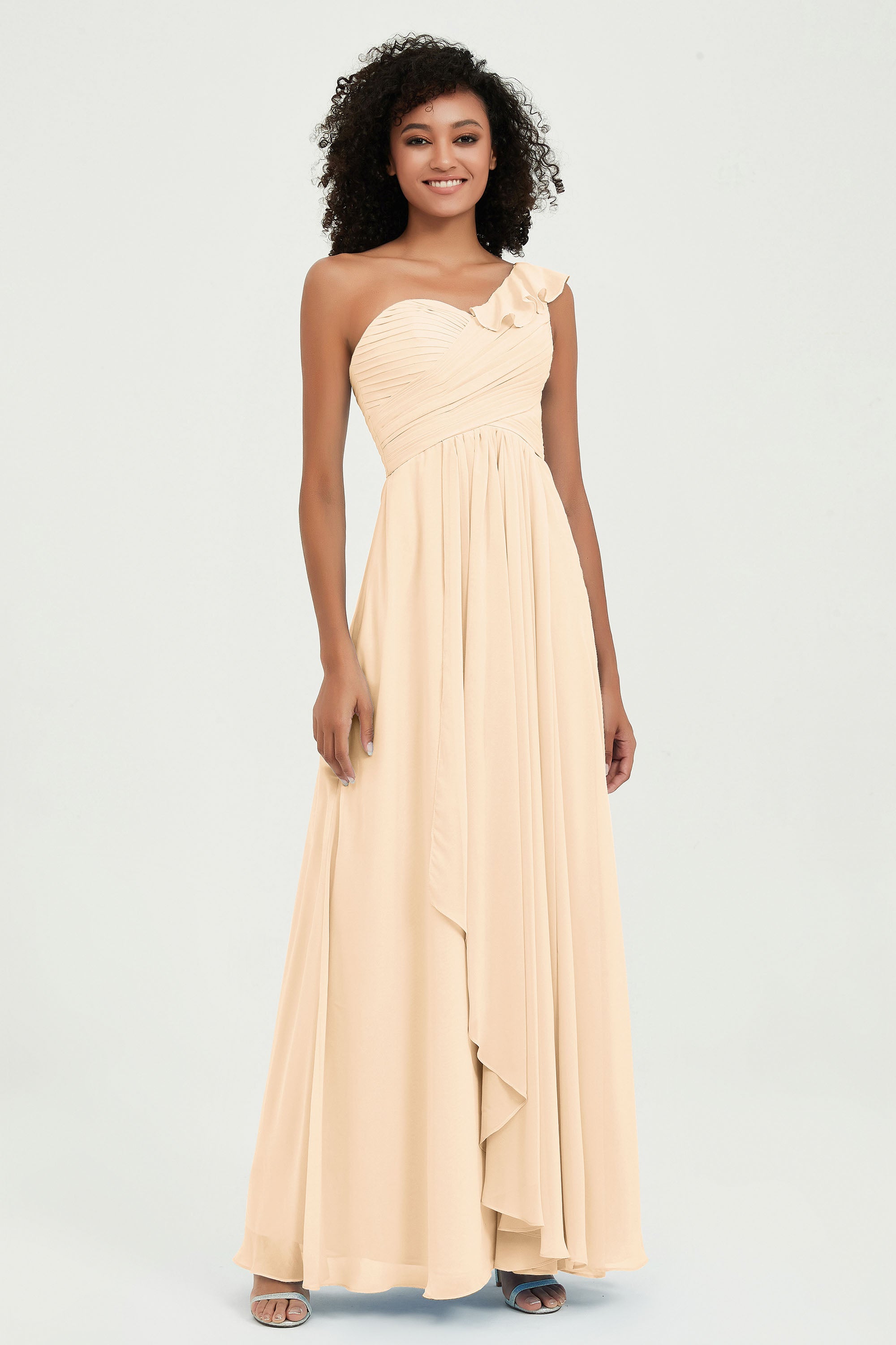 One Shoulder Chiffon Empire Bridesmaid Dresses Floor Length A Line Formal Evening Dress Gowns