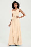 One Shoulder Chiffon Empire Bridesmaid Dresses Floor Length A Line Formal Evening Dress Gowns