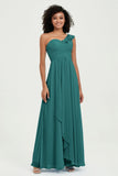 One Shoulder Chiffon Empire Bridesmaid Dresses Floor Length A Line Formal Evening Dress Gowns