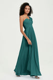 One Shoulder Chiffon Empire Bridesmaid Dresses Floor Length A Line Formal Evening Dress Gowns
