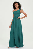 One Shoulder Chiffon Empire Bridesmaid Dresses Floor Length A Line Formal Evening Dress Gowns