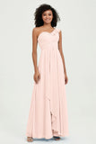 One Shoulder Chiffon Empire Bridesmaid Dresses Floor Length A Line Formal Evening Dress Gowns