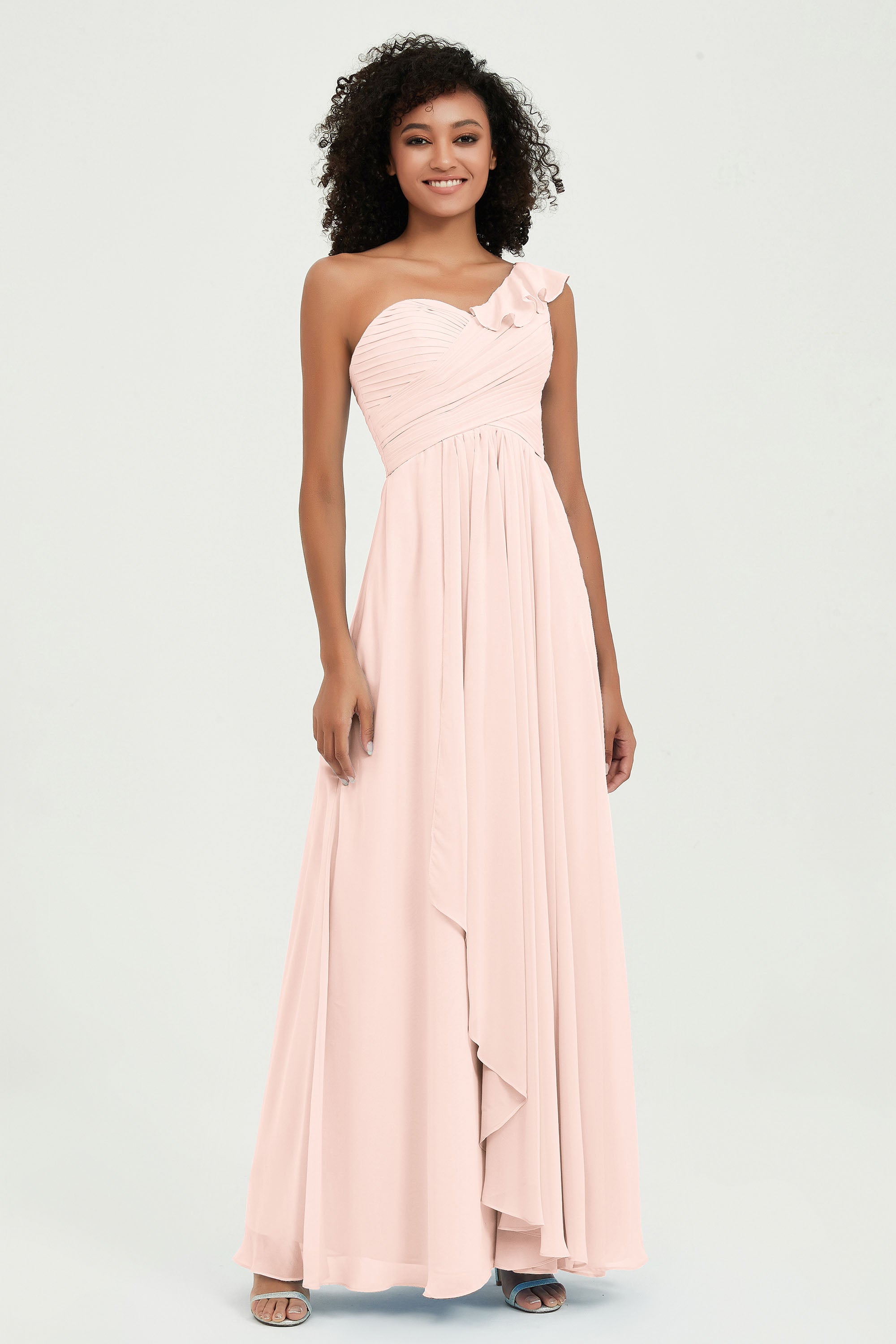 One Shoulder Chiffon Empire Bridesmaid Dresses Floor Length A Line Formal Evening Dress Gowns