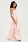 One Shoulder Chiffon Empire Bridesmaid Dresses Floor Length A Line Formal Evening Dress Gowns