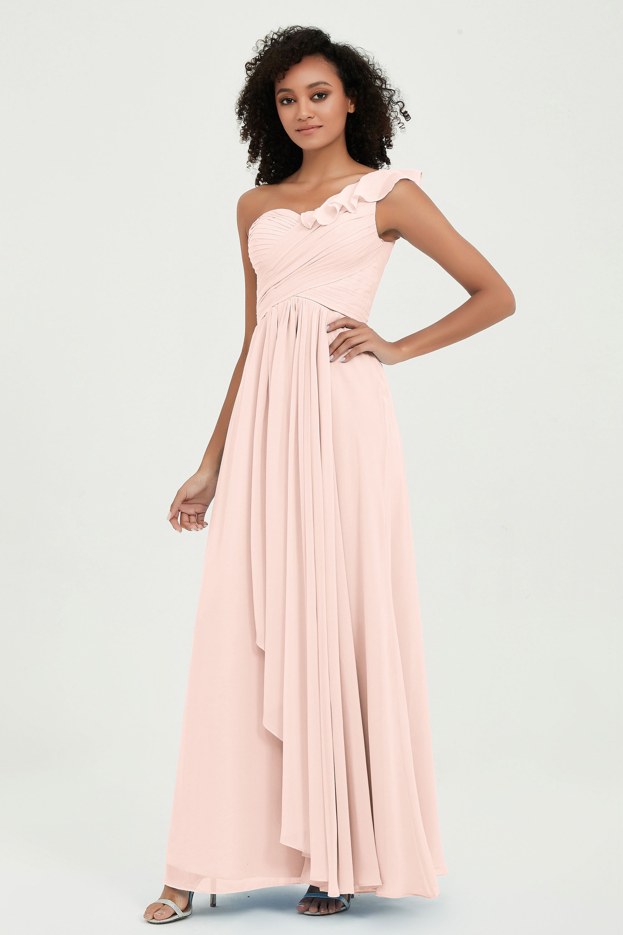 One Shoulder Chiffon Empire Bridesmaid Dresses Floor Length A Line Formal Evening Dress Gowns