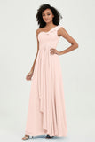 One Shoulder Chiffon Empire Bridesmaid Dresses Floor Length A Line Formal Evening Dress Gowns