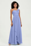 One Shoulder Chiffon Empire Bridesmaid Dresses Floor Length A Line Formal Evening Dress Gowns