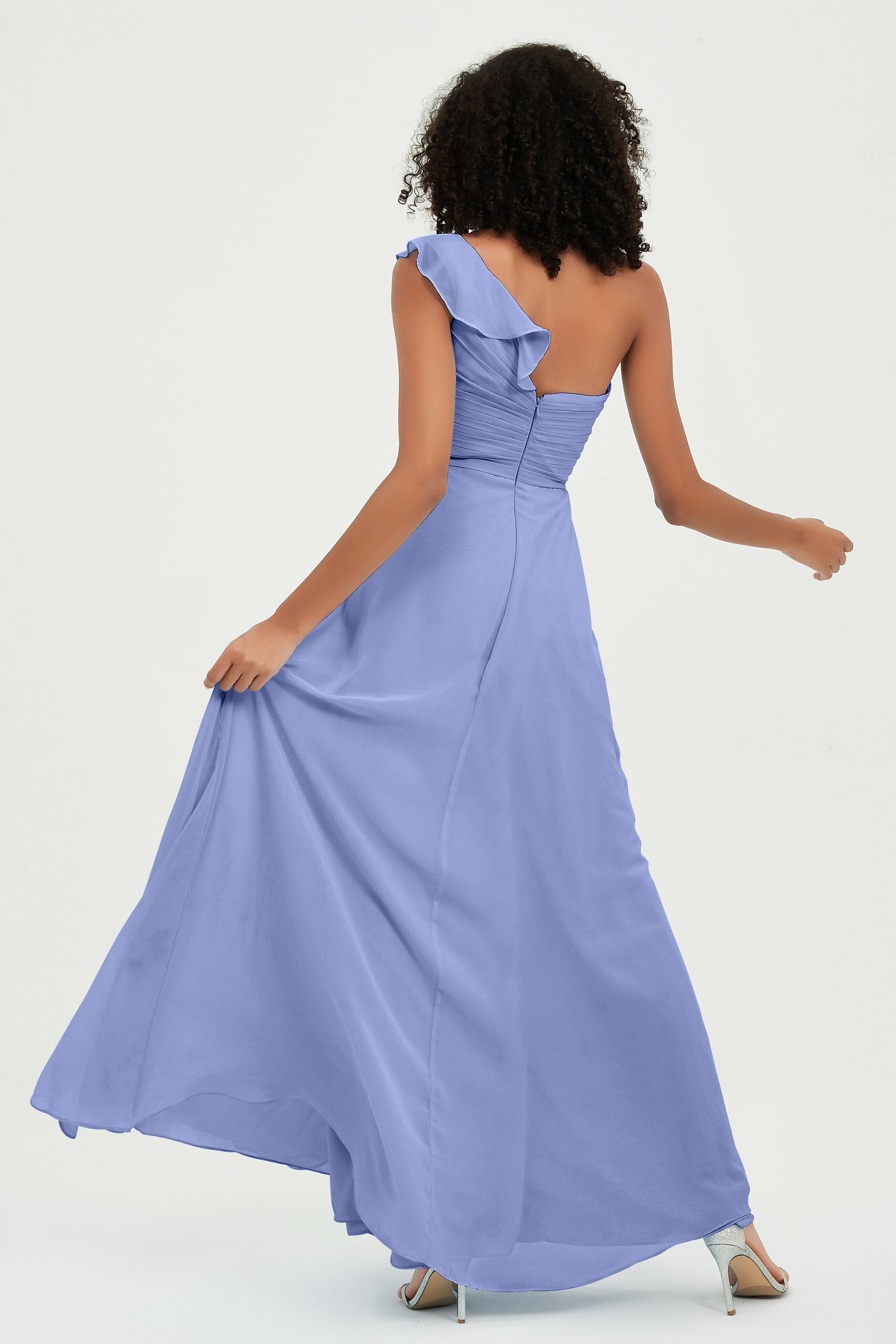 One Shoulder Chiffon Empire Bridesmaid Dresses Floor Length A Line Formal Evening Dress Gowns