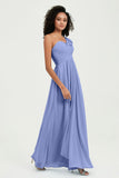 One Shoulder Chiffon Empire Bridesmaid Dresses Floor Length A Line Formal Evening Dress Gowns