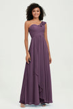 One Shoulder Chiffon Empire Bridesmaid Dresses Floor Length A Line Formal Evening Dress Gowns