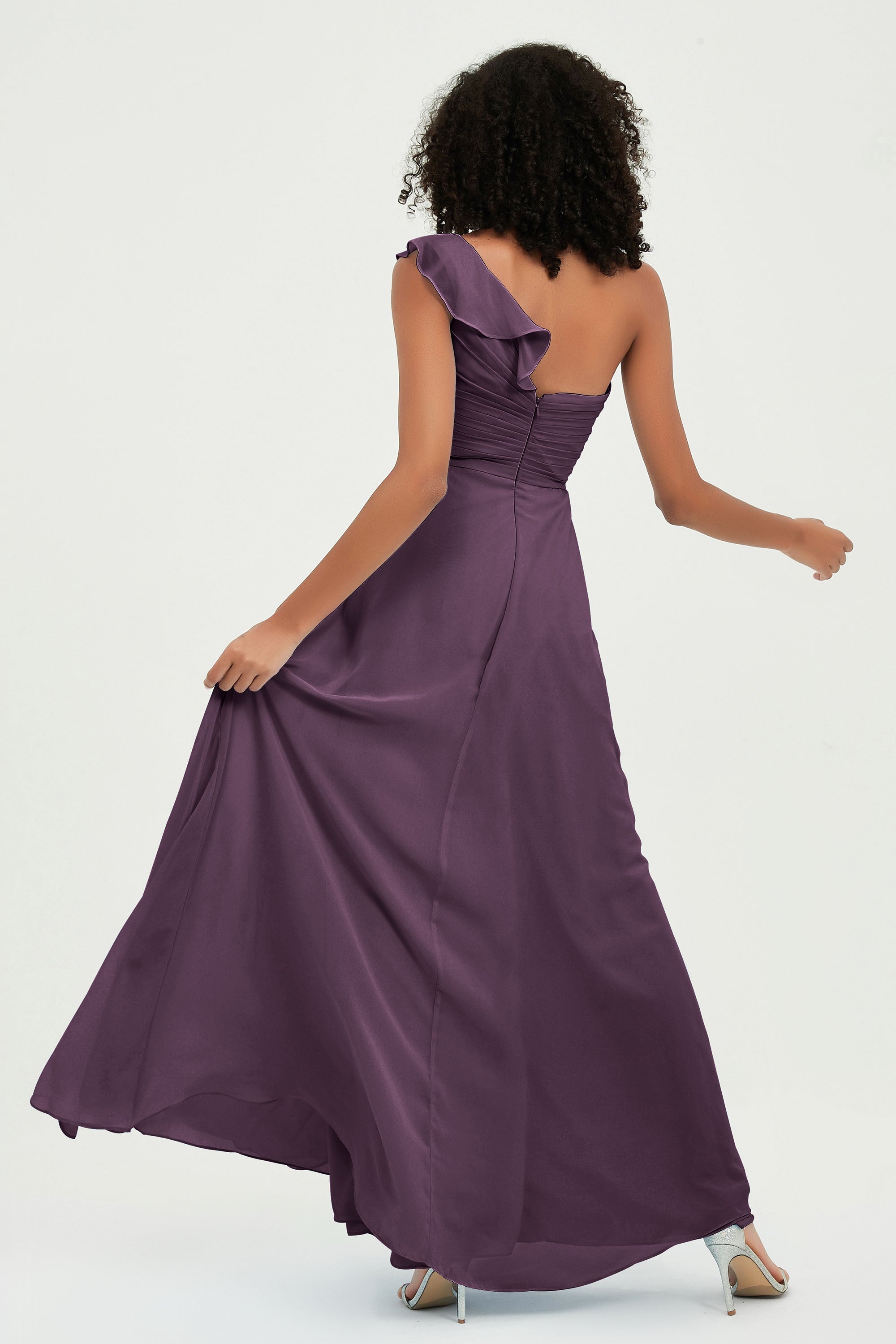 One Shoulder Chiffon Empire Bridesmaid Dresses Floor Length A Line Formal Evening Dress Gowns
