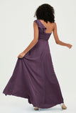 One Shoulder Chiffon Empire Bridesmaid Dresses Floor Length A Line Formal Evening Dress Gowns