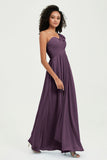 One Shoulder Chiffon Empire Bridesmaid Dresses Floor Length A Line Formal Evening Dress Gowns