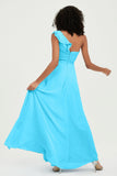 One Shoulder Chiffon Empire Bridesmaid Dresses Floor Length A Line Formal Evening Dress Gowns