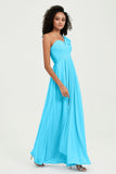 One Shoulder Chiffon Empire Bridesmaid Dresses Floor Length A Line Formal Evening Dress Gowns