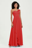 One Shoulder Chiffon Empire Bridesmaid Dresses Floor Length A Line Formal Evening Dress Gowns