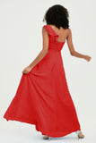 One Shoulder Chiffon Empire Bridesmaid Dresses Floor Length A Line Formal Evening Dress Gowns