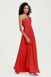 One Shoulder Chiffon Empire Bridesmaid Dresses Floor Length A Line Formal Evening Dress Gowns