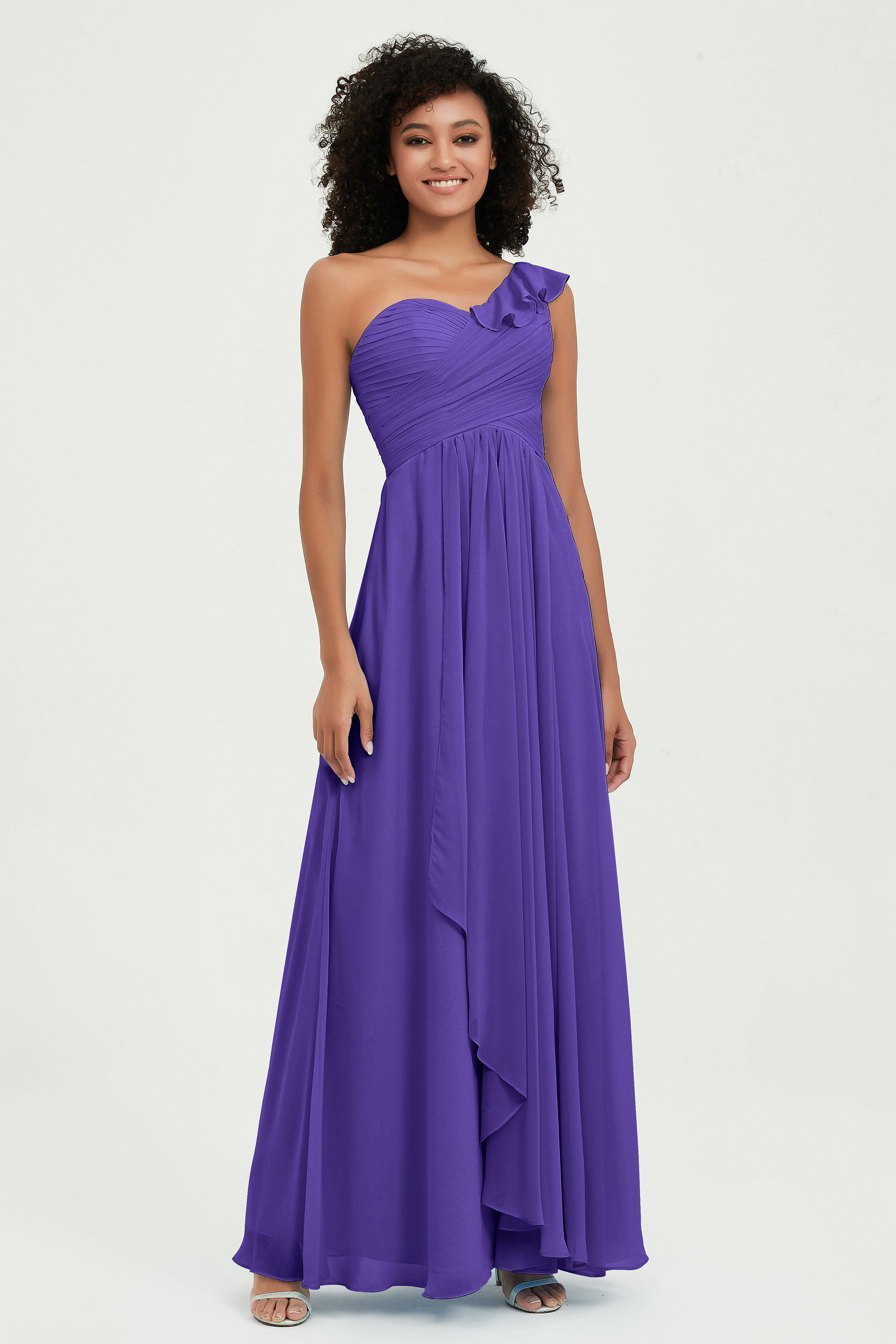 One Shoulder Chiffon Empire Bridesmaid Dresses Floor Length A Line Formal Evening Dress Gowns