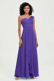 One Shoulder Chiffon Empire Bridesmaid Dresses Floor Length A Line Formal Evening Dress Gowns