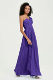 One Shoulder Chiffon Empire Bridesmaid Dresses Floor Length A Line Formal Evening Dress Gowns