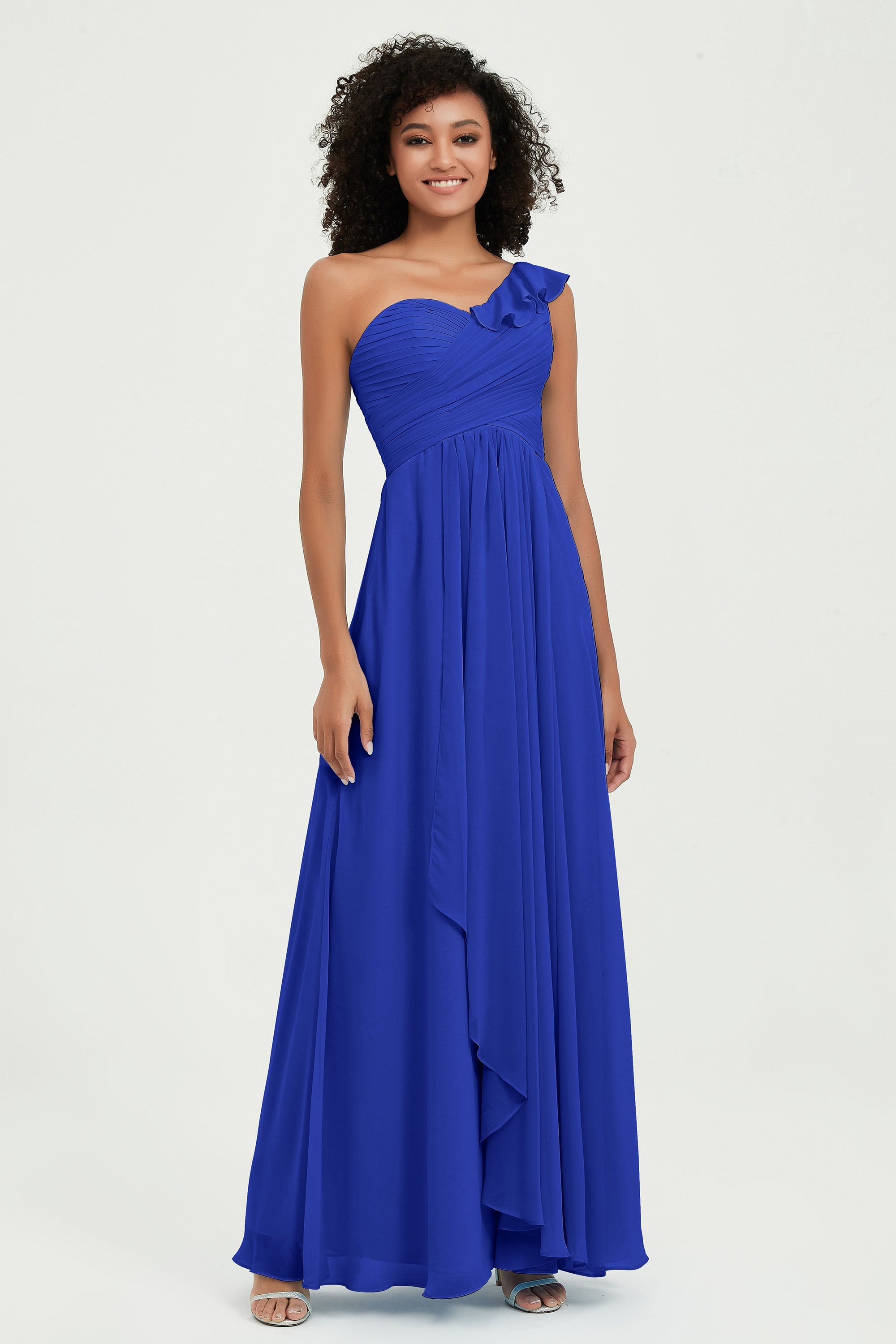 One Shoulder Chiffon Empire Bridesmaid Dresses Floor Length A Line Formal Evening Dress Gowns