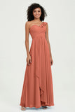 One Shoulder Chiffon Empire Bridesmaid Dresses Floor Length A Line Formal Evening Dress Gowns